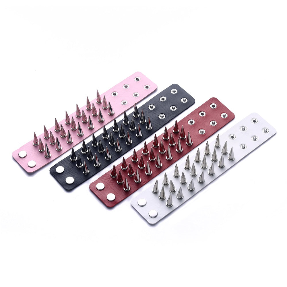 Unisex Triple-Row Spiked Leather Punk Bracelet by HitMyNeed