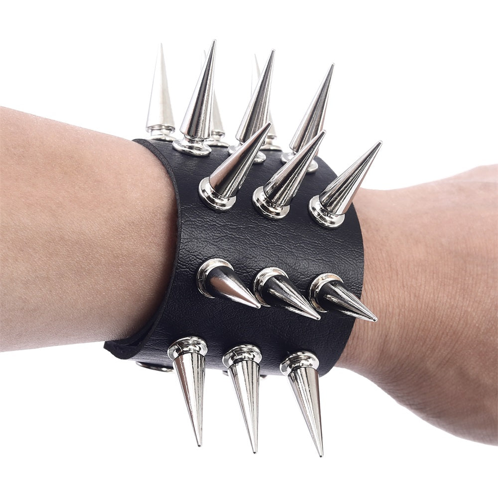 Unisex Triple-Row Spiked Leather Punk Bracelet by HitMyNeed