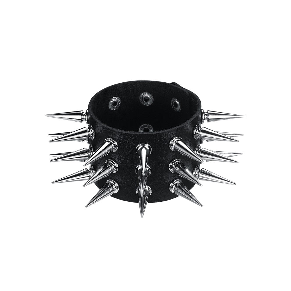 Unisex Triple-Row Spiked Leather Punk Bracelet by HitMyNeed
