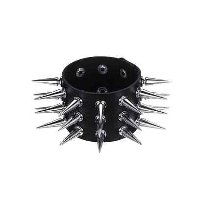 Unisex Triple-Row Spiked Leather Punk Bracelet by HitMyNeed