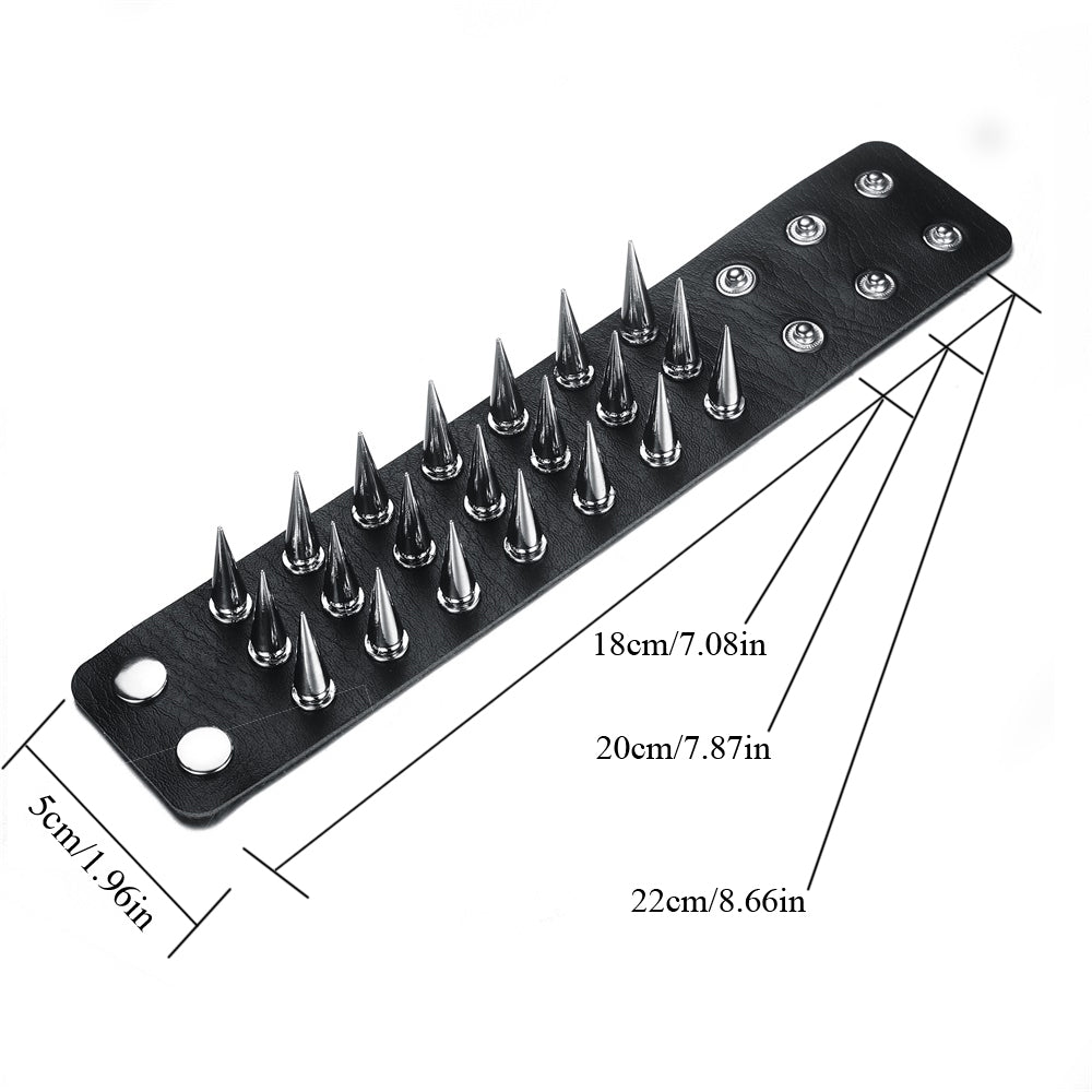 Unisex Triple-Row Spiked Leather Punk Bracelet by HitMyNeed