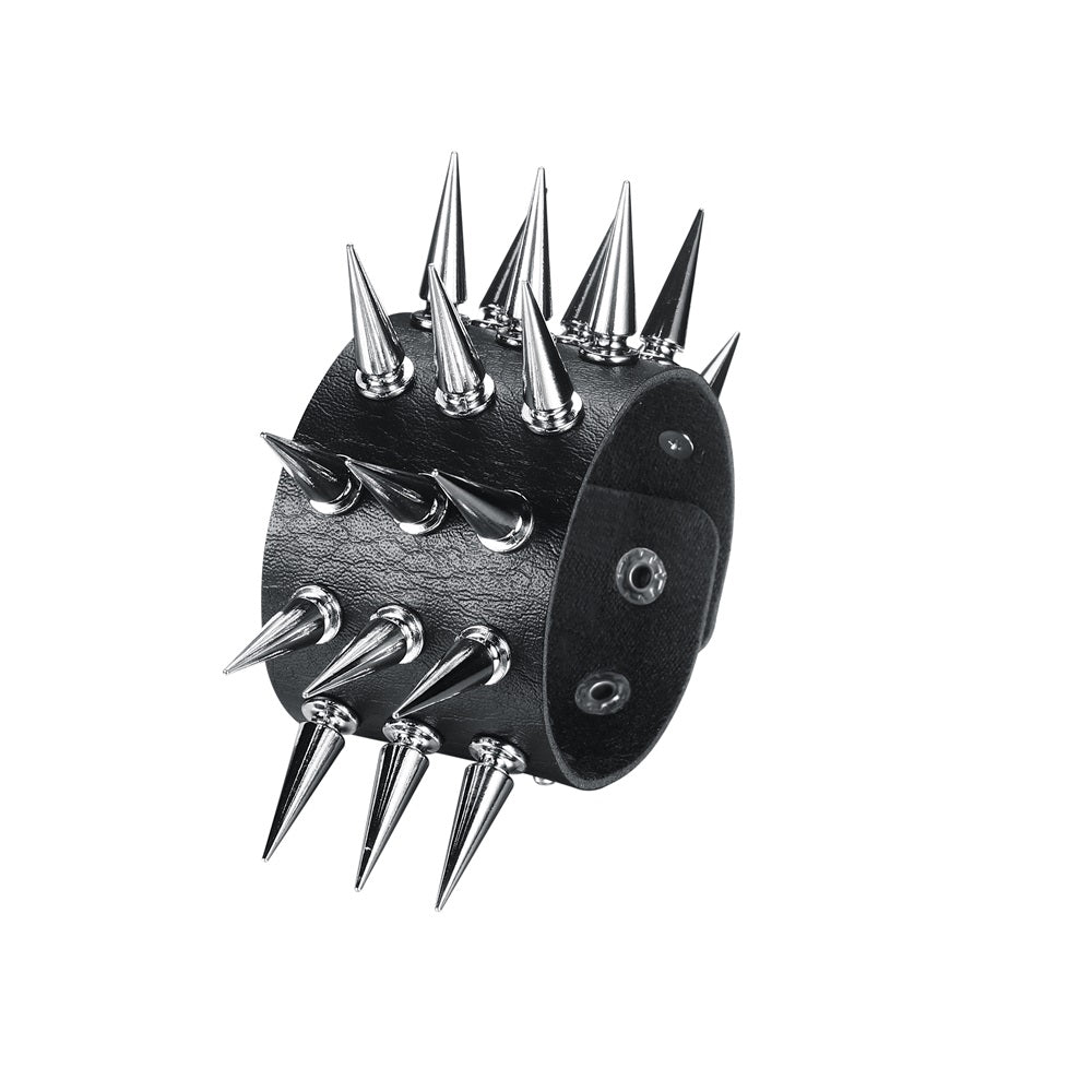 Unisex Triple-Row Spiked Leather Punk Bracelet black by HitMyNeed