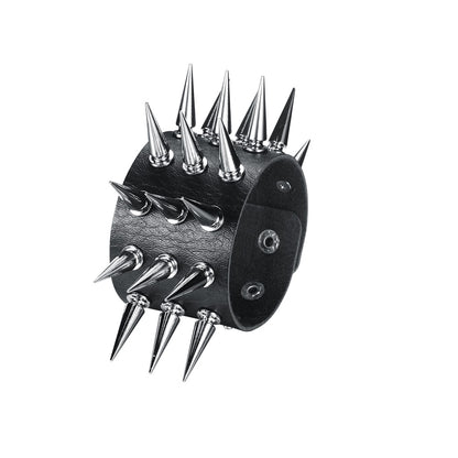 Unisex Triple-Row Spiked Leather Punk Bracelet black by HitMyNeed