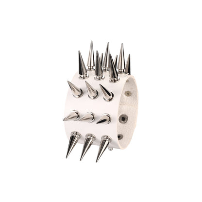 Unisex Triple-Row Spiked Leather Punk Bracelet white by HitMyNeed