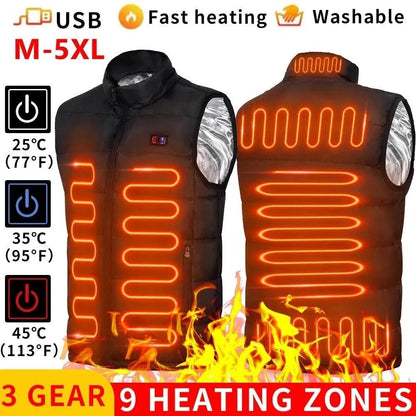 Unisex USB Heated Vest with Graphene Heat Zones 9-areas-heated-black 4xl by HitMyNeed