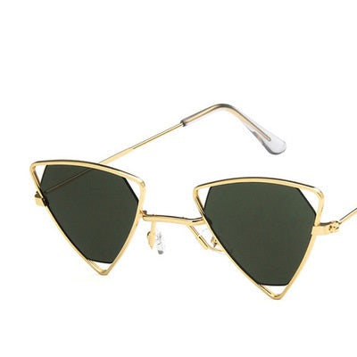 Unisex Vintage Triangle Sunglasses Metal Frame gold-dark-green by HitMyNeed