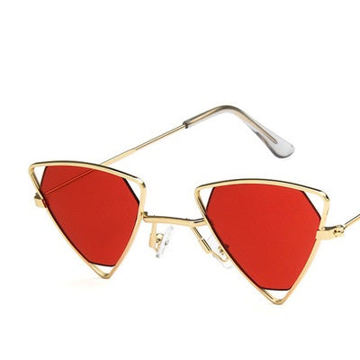 Unisex Vintage Triangle Sunglasses Metal Frame gold-red by HitMyNeed