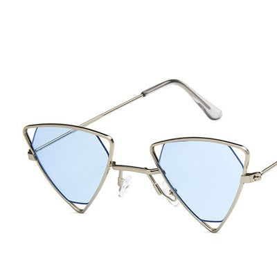 Unisex Vintage Triangle Sunglasses Metal Frame silver-blue by HitMyNeed