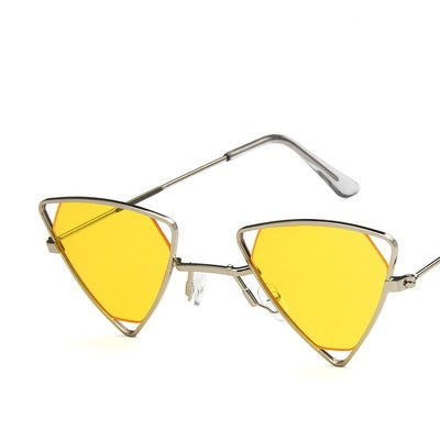 Unisex Vintage Triangle Sunglasses Metal Frame silver-yellow by HitMyNeed