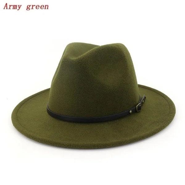 Unisex Vintage Wide Brim Felt Jazz & Cowboy Hat armygreen by HitMyNeed