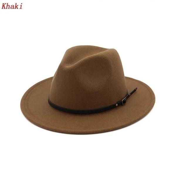 Unisex Vintage Wide Brim Felt Jazz & Cowboy Hat khaki by HitMyNeed