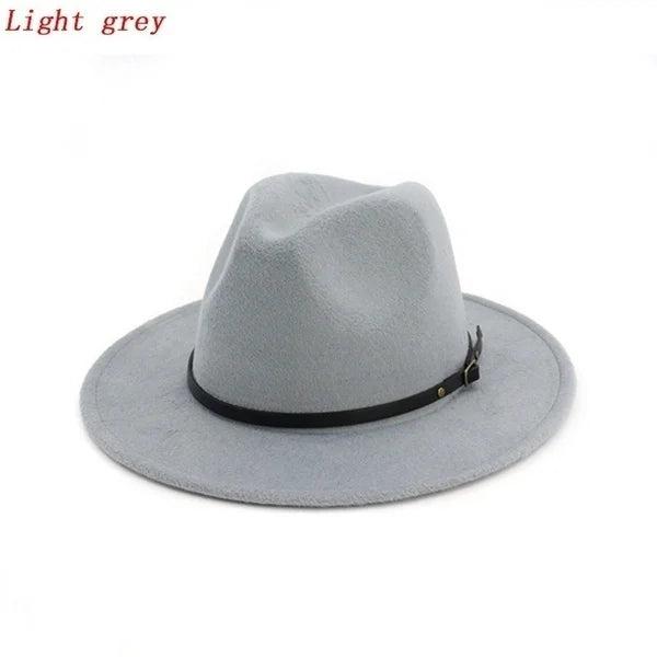 Unisex Vintage Wide Brim Felt Jazz & Cowboy Hat lightgrey by HitMyNeed