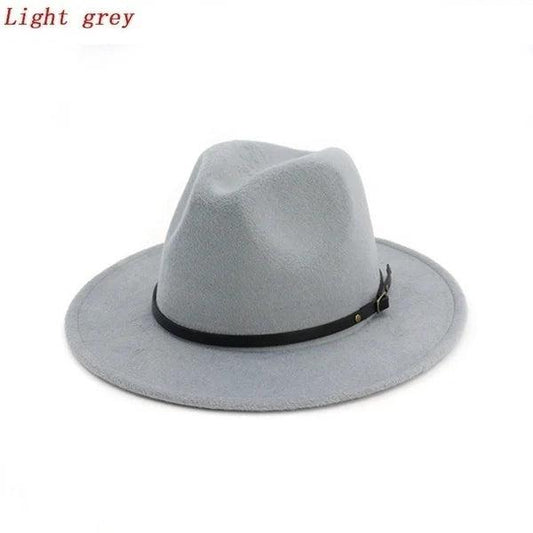 Unisex Vintage Wide Brim Felt Jazz & Cowboy Hat lightgrey by HitMyNeed