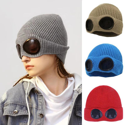 Unisex Winter Knitted Hat with Detachable Goggles by HitMyNeed