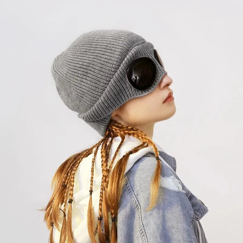 Unisex Winter Knitted Hat with Detachable Goggles by HitMyNeed