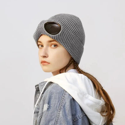 Unisex Winter Knitted Hat with Detachable Goggles by HitMyNeed