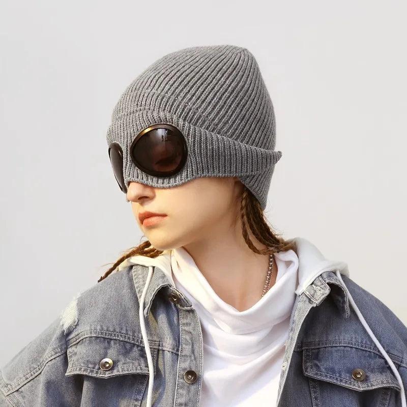 Unisex Winter Knitted Hat with Detachable Goggles by HitMyNeed