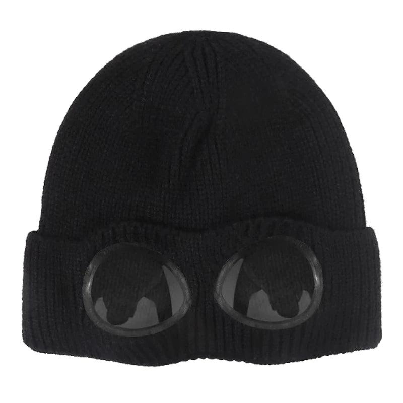 Unisex Winter Knitted Hat with Detachable Goggles mm984black by HitMyNeed