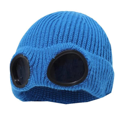 Unisex Winter Knitted Hat with Detachable Goggles mm984blue by HitMyNeed