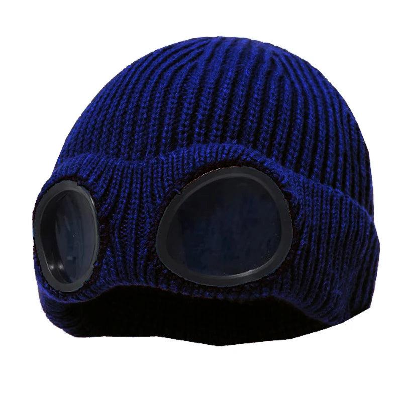 Unisex Winter Knitted Hat with Detachable Goggles mm984purplish-blue by HitMyNeed
