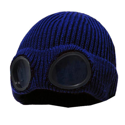 Unisex Winter Knitted Hat with Detachable Goggles mm984purplish-blue by HitMyNeed