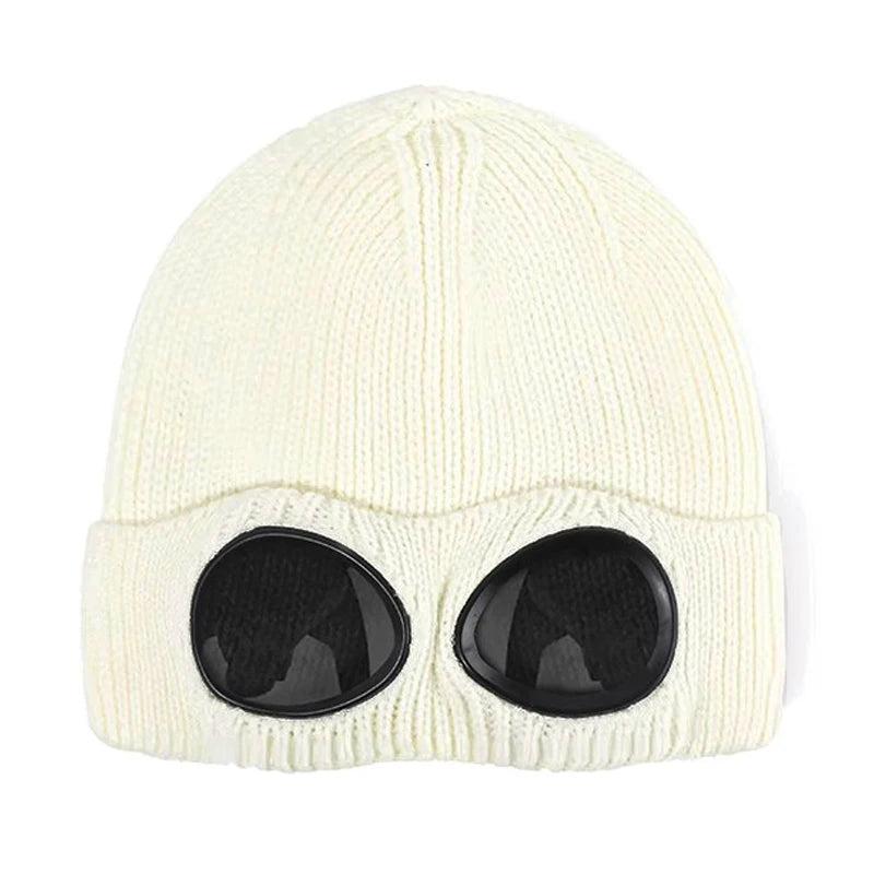 Unisex Winter Knitted Hat with Detachable Goggles mm984white by HitMyNeed