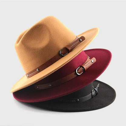 Unisex Wool Felt Fedora Hat with Flat Brim by HitMyNeed