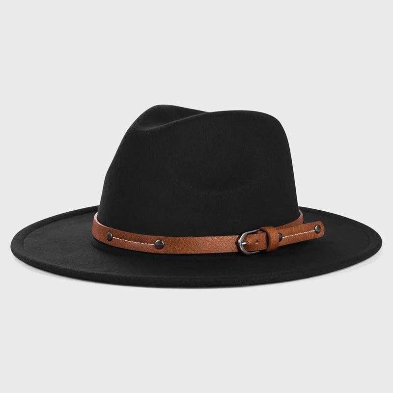 Unisex Wool Felt Fedora Hat with Flat Brim black by HitMyNeed