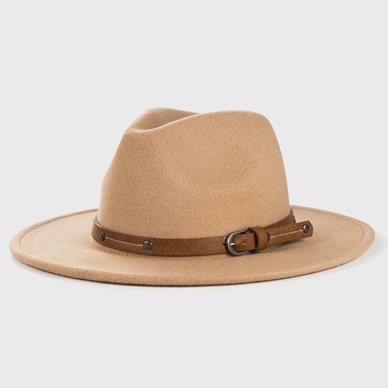 Unisex Wool Felt Fedora Hat with Flat Brim khaki by HitMyNeed