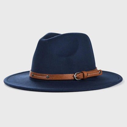 Unisex Wool Felt Fedora Hat with Flat Brim navy-blue by HitMyNeed