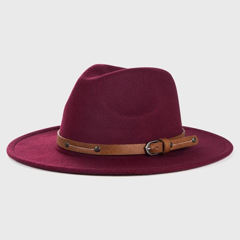 Unisex Wool Felt Fedora Hat with Flat Brim red by HitMyNeed