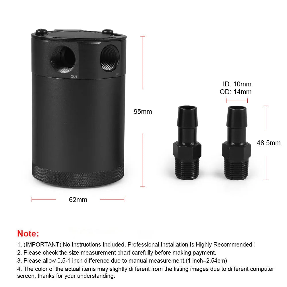 Universal 2-Port Baffled Aluminum Oil Catch Can 500ml by HitMyNeed