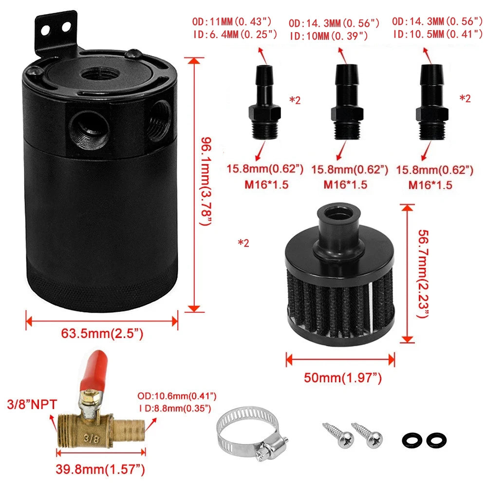 Universal 2-Port Baffled Aluminum Oil Catch Can Kit by HitMyNeed