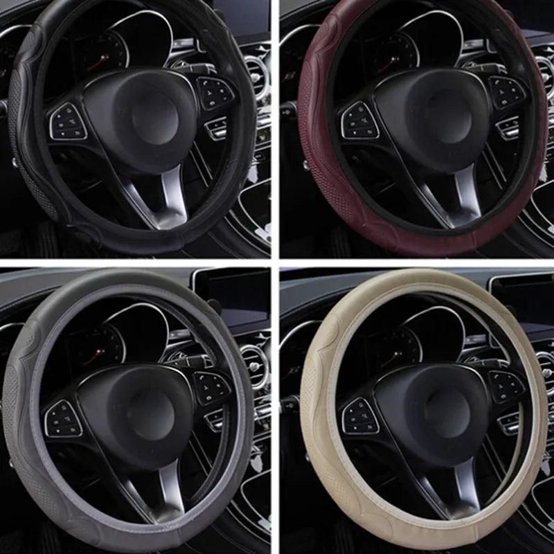 Universal Breathable Anti-Slip Leather Steering Wheel Cover by HitMyNeed