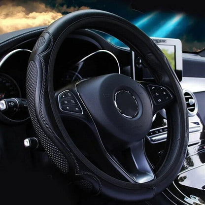 Universal Breathable Anti-Slip Leather Steering Wheel Cover by HitMyNeed