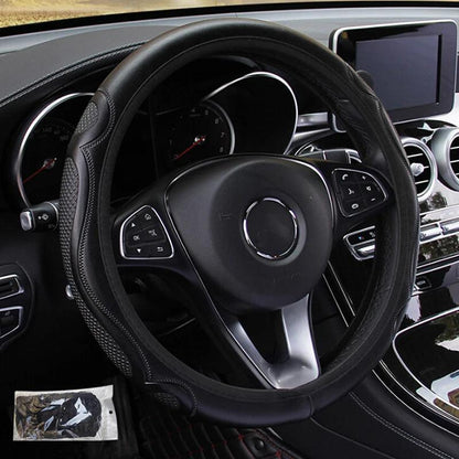 Universal Breathable Anti-Slip Leather Steering Wheel Cover bk by HitMyNeed