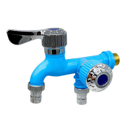 Universal Dual Outlet Faucet Tap with Hose Connector blue by HitMyNeed