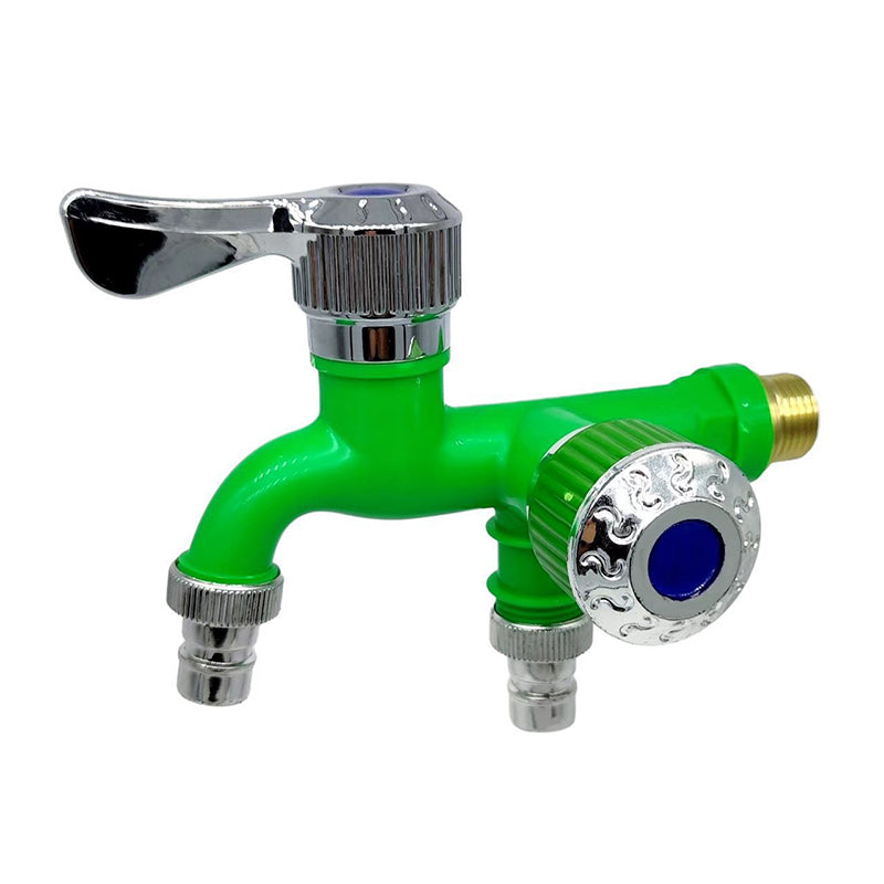 Universal Dual Outlet Faucet Tap with Hose Connector green by HitMyNeed