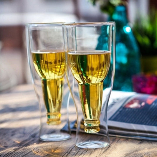 Upside Down Beer Bottle Double-Wall Glass 400ml by HitMyNeed