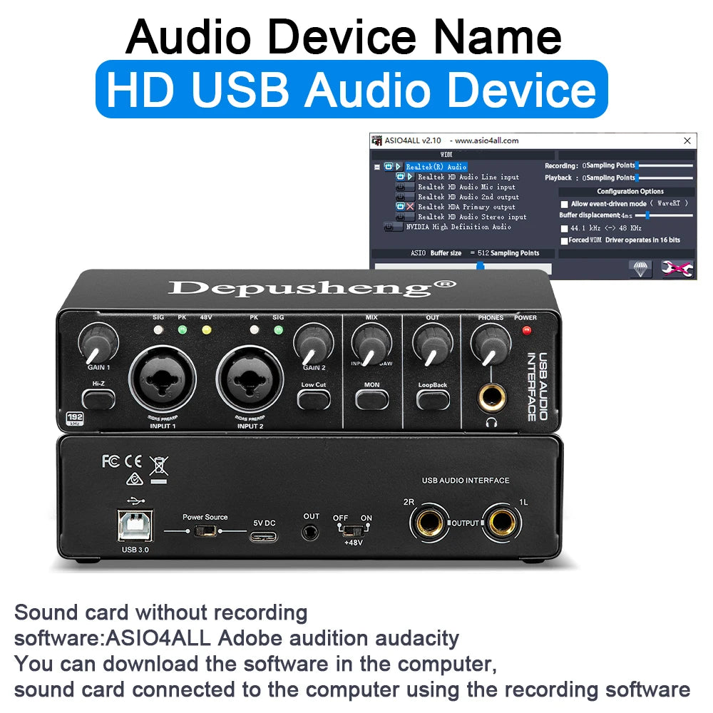 USB Audio Interface Sound Card with Mic Set 24‑bit/192kHz by HitMyNeed