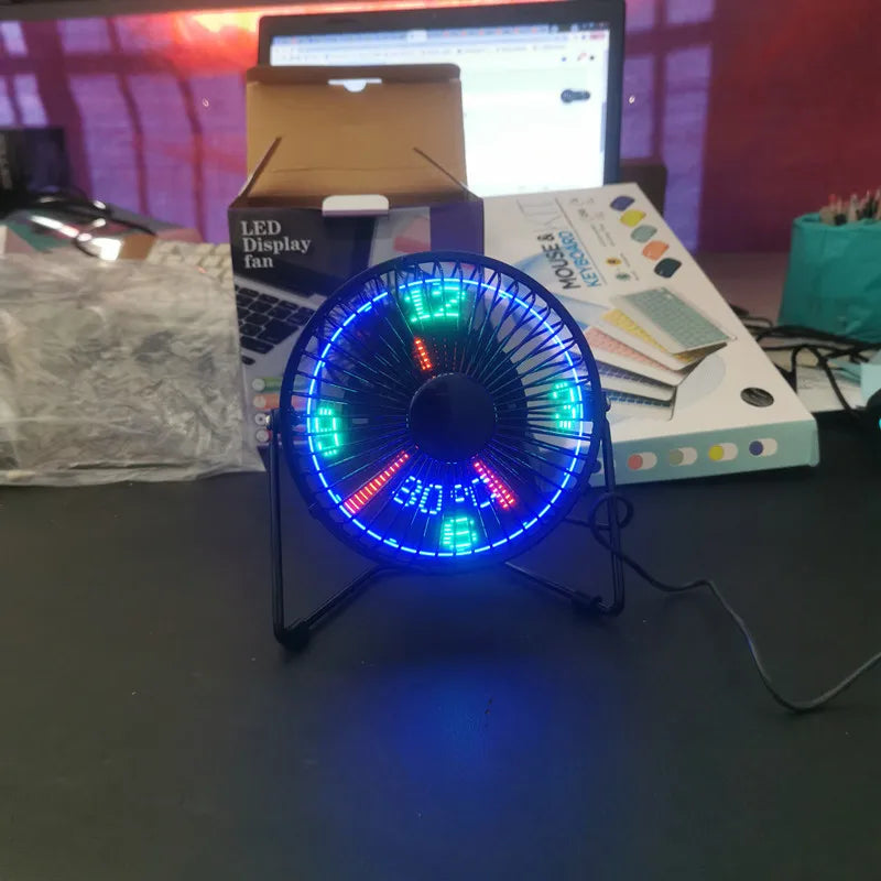 USB Desk Fan with LED Clock & Temperature Display by HitMyNeed