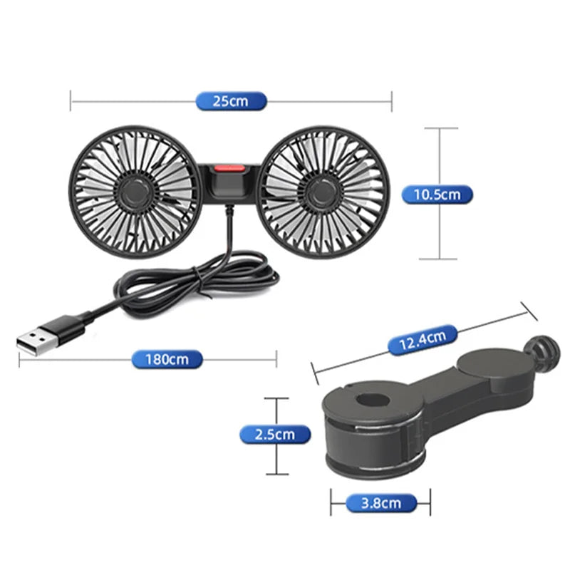 USB Dual-Head 3-Speed Car Seat Back Cooling Fan by HitMyNeed
