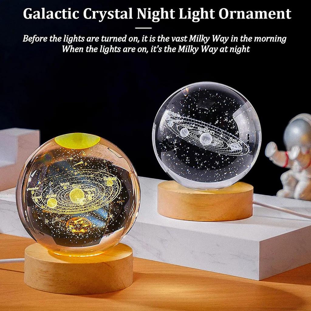 USB Galaxy Crystal Ball Night Light with Wood Base by HitMyNeed