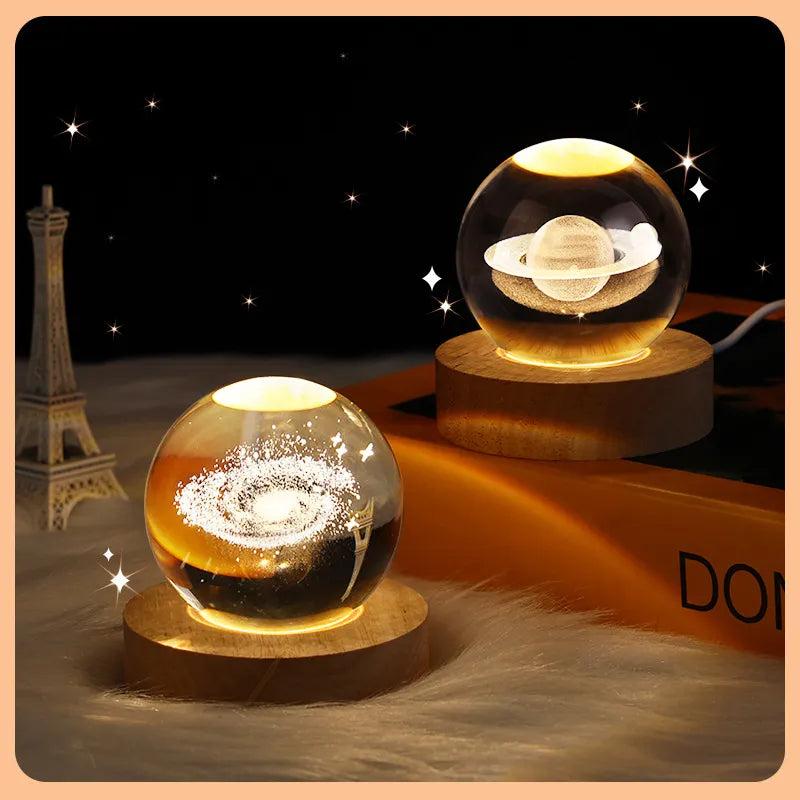 USB Galaxy Crystal Ball Night Light with Wood Base by HitMyNeed