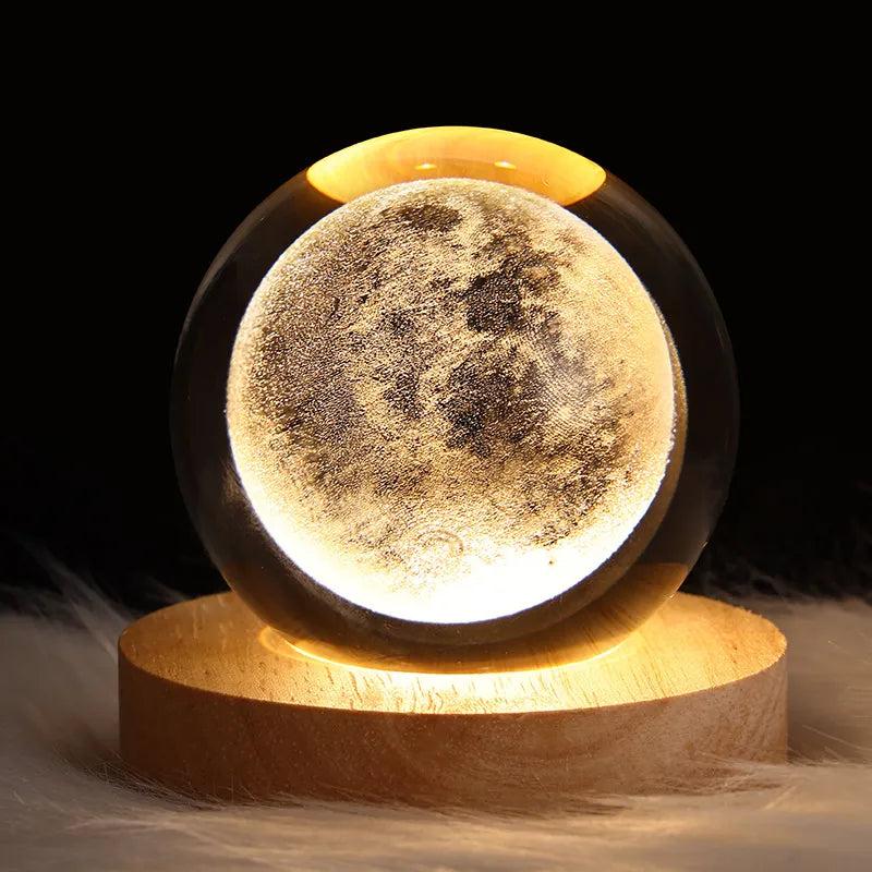 USB Galaxy Crystal Ball Night Light with Wood Base moon by HitMyNeed