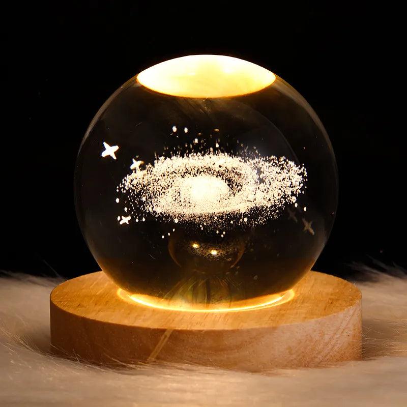 USB Galaxy Crystal Ball Night Light with Wood Base nebula by HitMyNeed