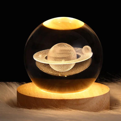 USB Galaxy Crystal Ball Night Light with Wood Base saturn by HitMyNeed