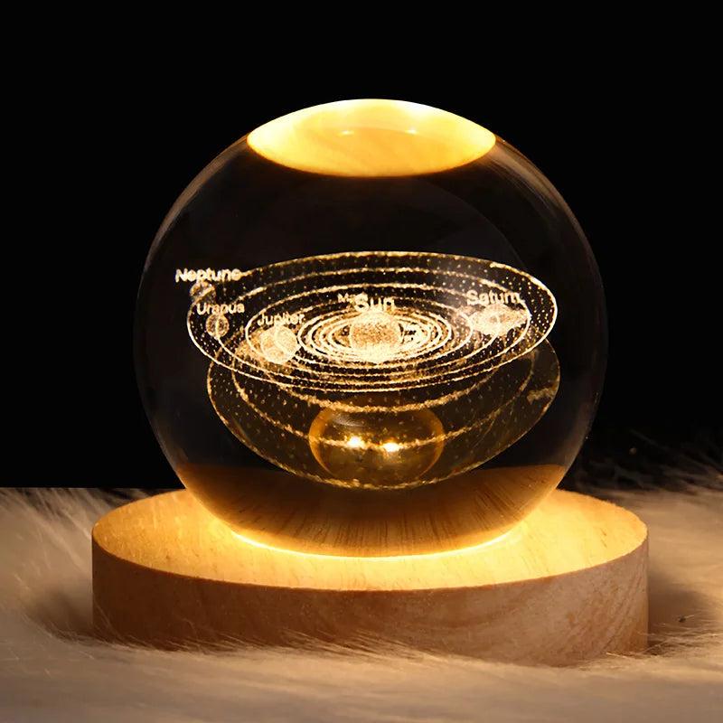 USB Galaxy Crystal Ball Night Light with Wood Base solar-system by HitMyNeed