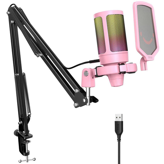 USB Gaming Microphone Kit with RGB and Arm Stand pink by HitMyNeed