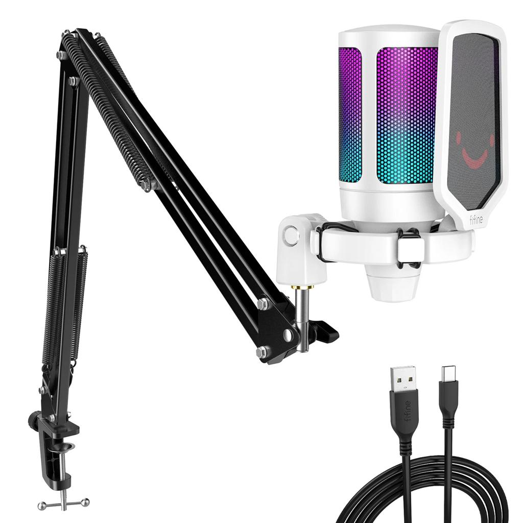 USB Gaming Microphone Kit with RGB and Arm Stand white by HitMyNeed